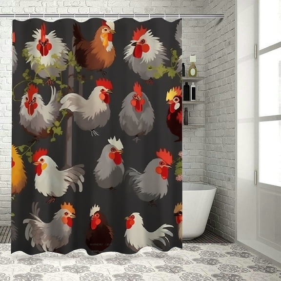 BCIIG Chickens Window Shower Curtain 100% Polyester with Hooks Waterproof 72x72 Inches 36"x72