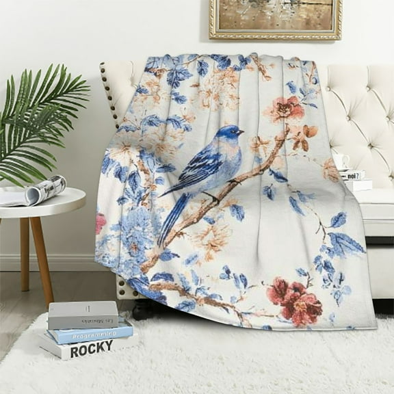 BCIIG Chinoiserie Blue White Flannel Throw Blankets Fluffy Winter Fall Summer Spring Blanket Cozy Soft Fuzzy Plush Home Decor for Couch Bed Sofa Bedroom Living Room Travel 50x60in