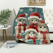 BCIIG Christmas Cat Throw Blanket- Ultra Soft, ,Lightweight,Cute Festive Kitten,Santa Hat,Scarve,Snowflake and Present Blankets,for Couch Room Bedroom,Holiday Decor,Gifts for Kids  40x50in