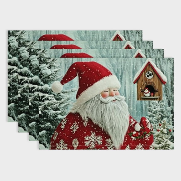 BCIIG Christmas Placemats for Dining Table Set of , Linen Cloth for Square/Rectangle/Round Table Mat Placemat, Kitchen Dinner Holiday Red Gnomes Xmas Tree Winter Snowflake 18x12in