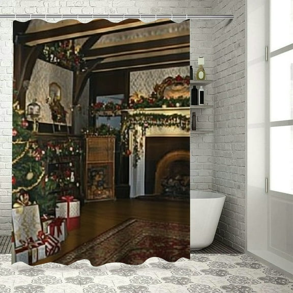 BCIIG Christmas Tree Fireplace Presents Shower Curtain with Hooks 36"x72