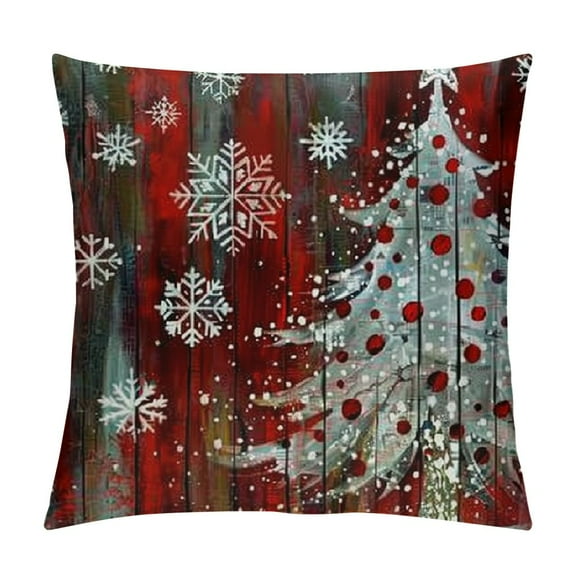 BCIIG Christmas Tree Snowflakes Folk Art Short Plush Winter Pillow Case Throw Pillow Cover 1PC for Home Couch Living Room Bed Sofa 12x12in