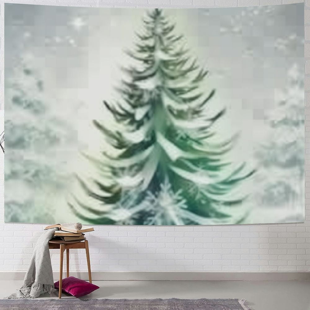BCIIG Christmas Tree Snowflakes Winter Landscape Tapestry Wall Hanging