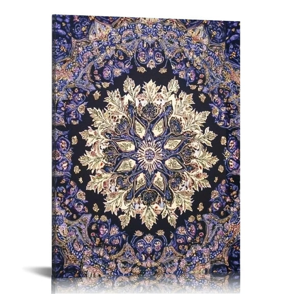 BCIIG Circular Design Qajar Art Silk Screen Canvas Wall Art 12x16 in