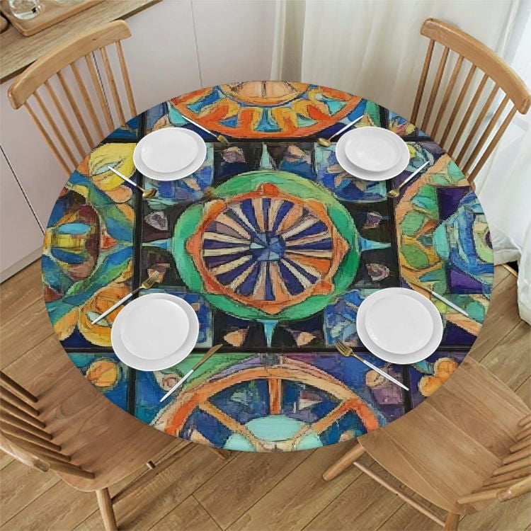 BCIIG Circular Design Round Table Cover Stain Resistant & Washable for