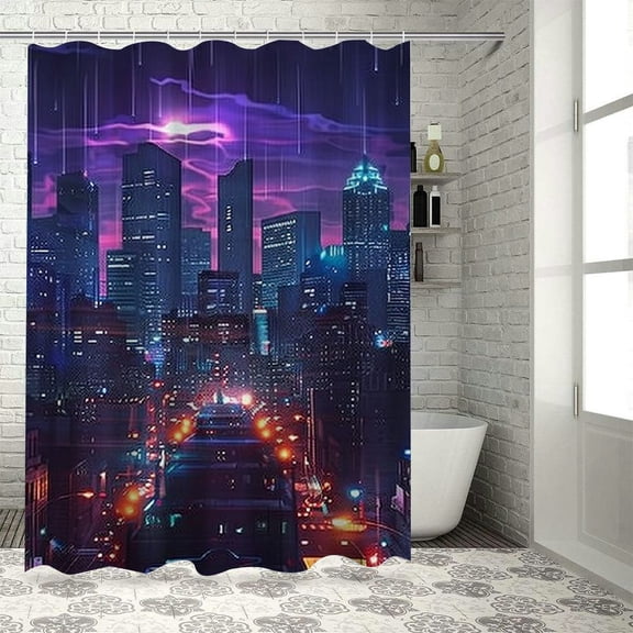 BCIIG City Lights Buildings Bathroom Decor Set with Hooks, Colorful Luxurious Graphic Print Polyester Fabric Fashion Shower Curtain, Waterproof Bathroom Decoration with Rings 36"x72