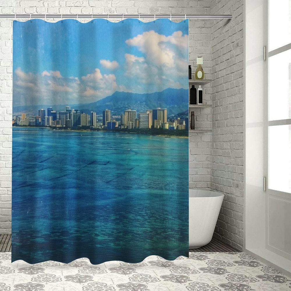 BCIIG City Water Mountain Bathroom Décor Set Polyester Shower Curtain