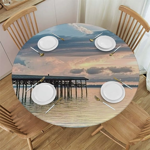 BCIIG Clouds Theme Round Tablecloth Stain-Resistant Washable for Indoor Outdoor Restaurants Weddings Parties Home Decor 38"-42