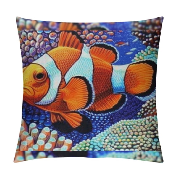 BCIIG Clown Fish, Corals, Algae Graphic Decorative Cushion Cover for Home - Short Plush Throw Pillow Cover for Living Room Sofa Bed 12x12in