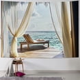 thumbnail image 1 of BCIIG Coastal Tapestry Twin Size, Romantic Wooden Bungalow on the Water Deckchairs Maldives Beach Summer Relax, Wall Hanging  Cover Wall Decor 40x60inch, 1 of 6