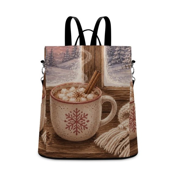 BCIIG Cocoa Blanket Snowy Window Winter Scene Anti Theft Backpack, Purse for Women, Secure Back Zipper, Multi-Purpose Rucksack Backpack With Adjustable Strap, Womens Travel Backpack, Lightweight Casu