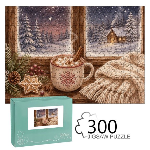 BCIIG Cocoa Blanket Snowy Window Winter Scene Wooden Jigsaw Puzzle, HD Printed Art Puzzle, Interactive Family Game, Wall Decor for Bedroom Living Room, Educational, Fun Gift for Adults and Family