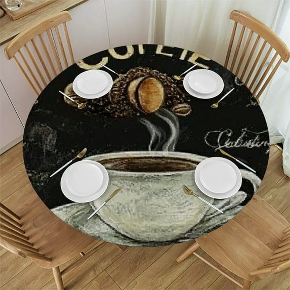 BCIIG Coffee Cup Menu Round Tablecloth, Stain-Resistant & Washable, Indoor Outdoor Restaurant Wedding Party Decor, Waterproof Fabric, Various Sizes 42"-46