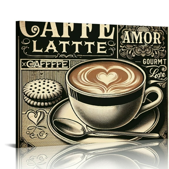 BCIIG Coffee Wall Art Vintage Kitchen Decor Coffee Bar Wall Decor Black Brown Coffee Theme Canvas Pictures Dining Room Artwork Cafe Bean Cup Painting Family Restaurant Table Shop Home