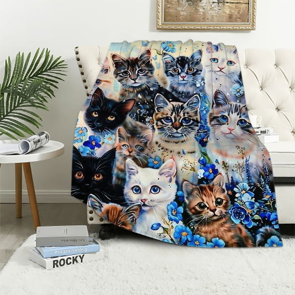 BCIIG Collage Kitten Fleece Blanket for Bed, Fleece Throw Blanket for Unisex and Kids - Super Soft Plush Cat Blankets for Cat Lovers Cats Print Throws Blankets - Queen Size Blanket White