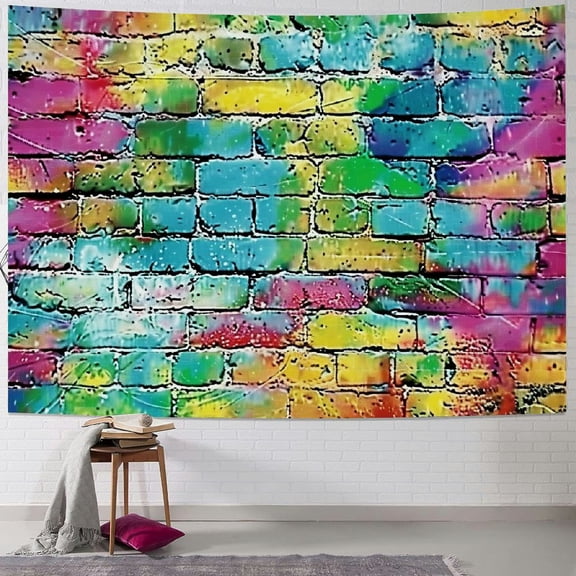 BCIIG Colorful Brick Fabric Classroom Tapestry Wall Hanging Graffiti Stone Wall Decor for Men Cool Trippy Hip Hop Art Painting Aesthetic Bedding Bathroom Home Dorm Decor 40x60inch