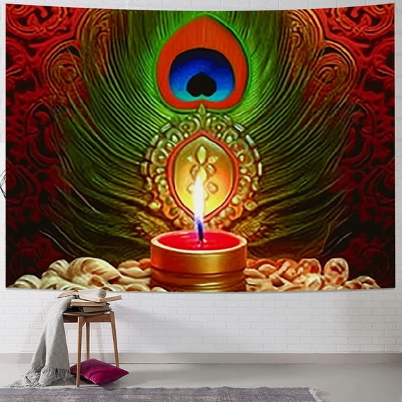 BCIIG Feather Candle Tapestry Wall Hanging Unique Style for Home Decoration - Graphic Tapestry for Living Room Bedroom Dormitory