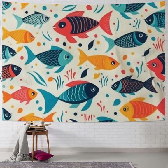 BCIIG Colorful Fish Pattern Tapestry Wall Hanging Unique Style for Home Decor - Graphic Tapestries for Living Room Bedroom Apartment Farmhouse Dorm 40x30inch