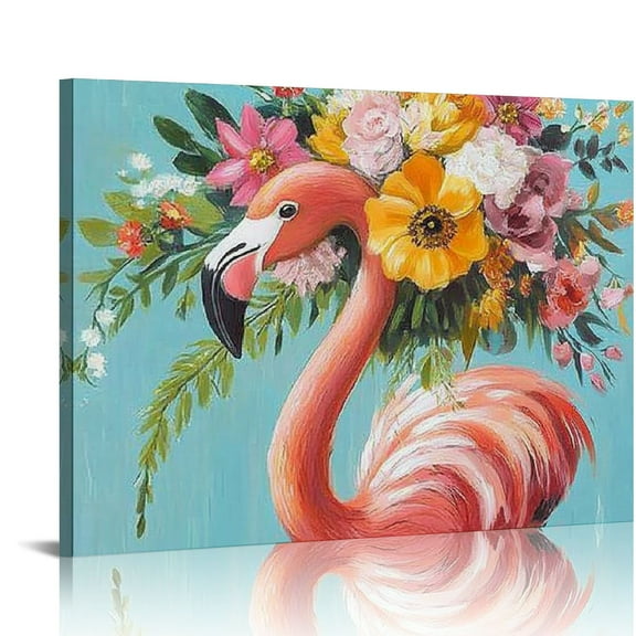 BCIIG Colorful Flamingo Canvas Wall Art - Vibrant Bird Decor Teal Pink Flamingo Animals Picture for Girls Bathroom Decor 20x16in