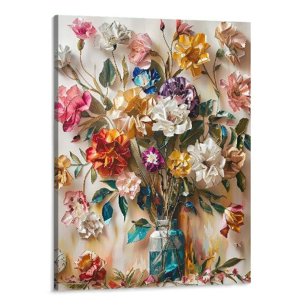 BCIIG Colorful Floral Canvas Wall Art Flowers Rose Wildflowers painting ...