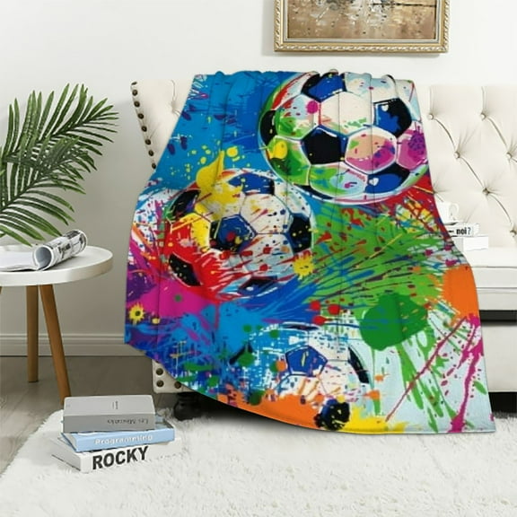 BCIIG Colorful Football Throw Blanket Ultra Soft Warm All Season Raibow Color Soccer Balls Decorative Fleece Blankets for Bed Chair Car Sofa Couch Bedroom  40x50in