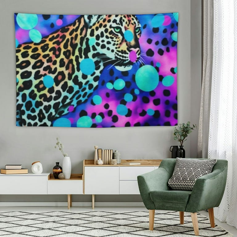 BCIIG Colorful Leopard Print Tapestry Wild Animals Cheetah Skin Wall Tapestries Kids Girls Beauty Woman Room Decor Watercolor Leopard Romantic Wall Hanging Dreamy Home Wall Decor Small 60x40 inches Wa...