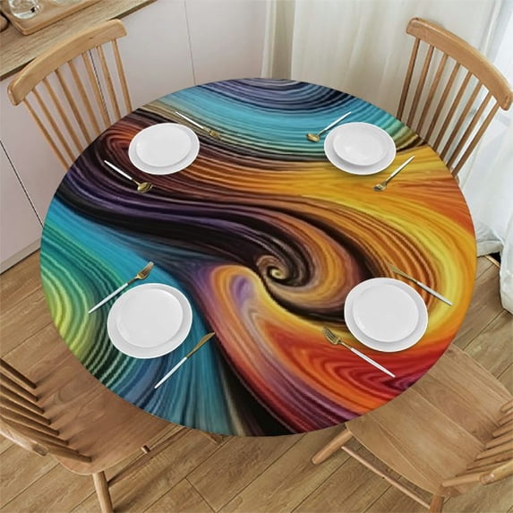 BCIIG Colorful Lines Vibrant Swirls Round Table Cover Stain Resistant Washable - Perfect for Indoor Outdoor Tablecloth Kitchen Dining Wedding Parties - 100% Polyester Fiber 42"-46