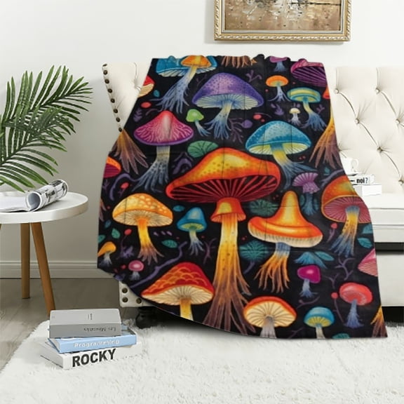 BCIIG Colorful Mushroom Throw Blanket - Soft Plush, Lightweight, Warm, Fuzzy Flannel Blanket for Couch, Sofa, Travel, Outdoor - Perfect Comfy Gift for All 40x50in