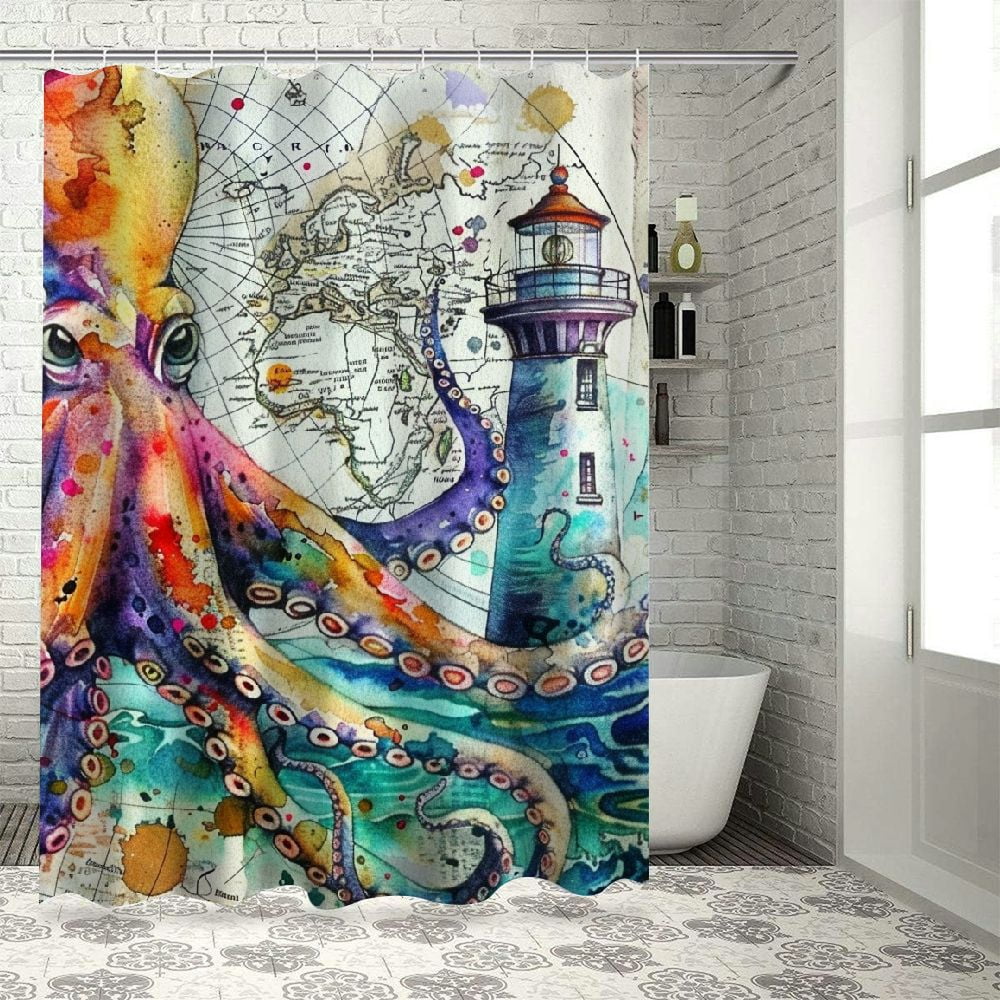 BCIIG Colorful Nautical Octopus Shower Curtain Funny Ocean Kraken