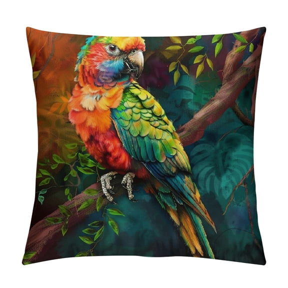 BCIIG Colorful Parrot Graphic Decorative Throw Pillow Cover Home Cushion for Couch Sofa Living Room Zipper Closure Short Plush 1PC 18x18in