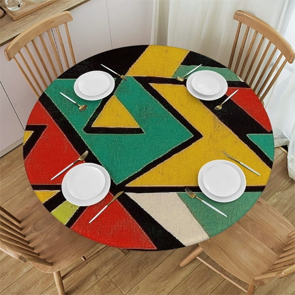 BCIIG Colorful Pattern Yellow Triangle Geometric Shapes Round Tablecloth, Stain-Resistant, Washable, Waterproof, Ideal for Home Kitchen, Parties, and Outdoor Use 46"-50