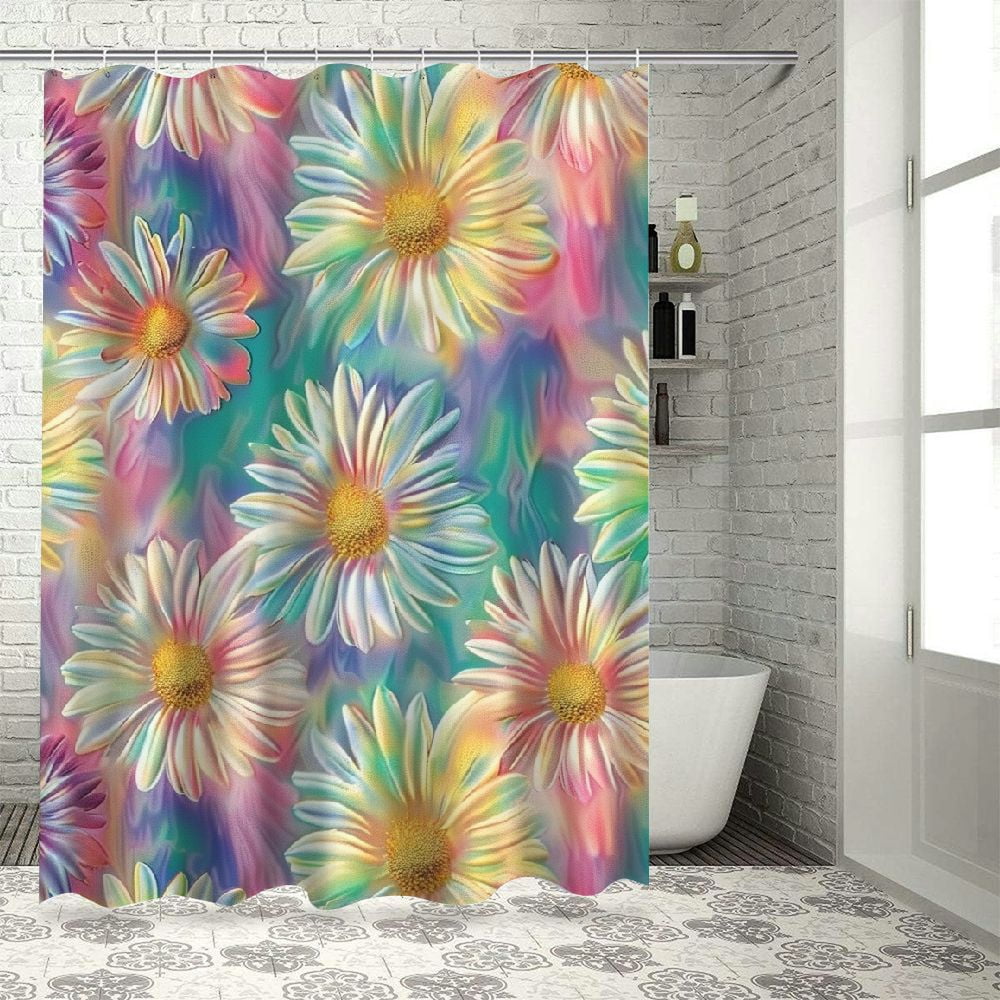 BCIIG Colorful Rainbow Cute Boho Floral Shower Curtain for Bathroom Tie