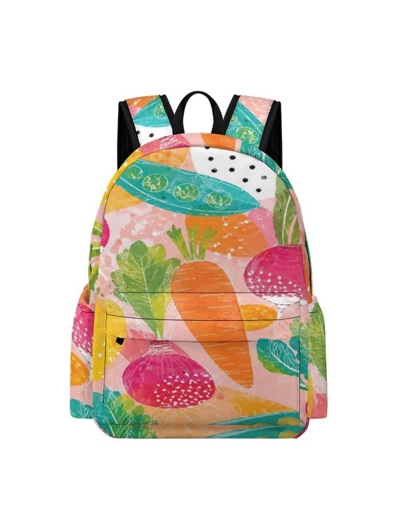 Colorful Root Vegetable Art Printed Oxford Backpack, Large Capacity Laptop Backpack, Water Resistant, Travel Daypack for College Work Commuting Adults,
