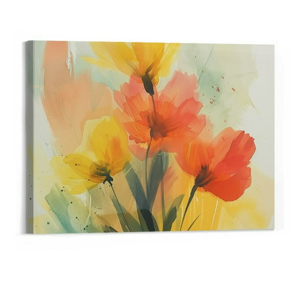 BCIIG  Colorful Wall Art Bedroom, Colorful Daisy Wall Art Living Room, Large Floral Painting Print Wall Art Decor, Retro Flower Watercolor Picture for Bathroom Dining Room Home,  20''x16''