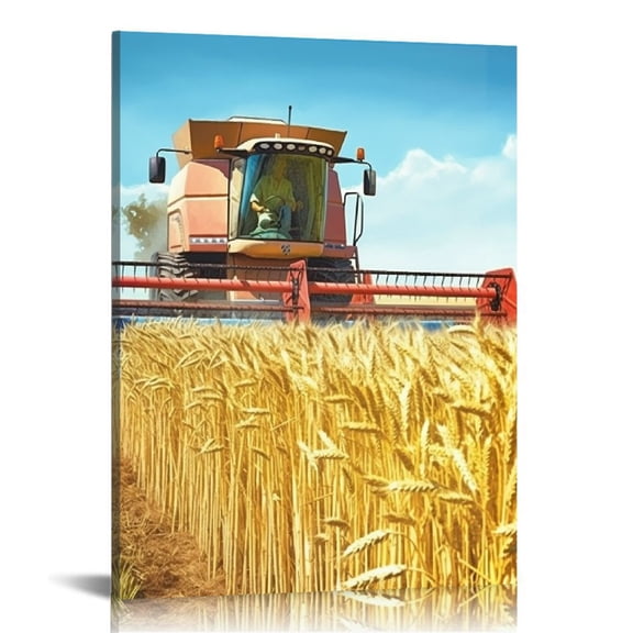 BCIIG Combine Harvester Wheat Field Blue Sky Fine Art Aesthetic Poster & Print Wall Painting for Living Room Bedroom Home Office Wall Decor 12x16 in