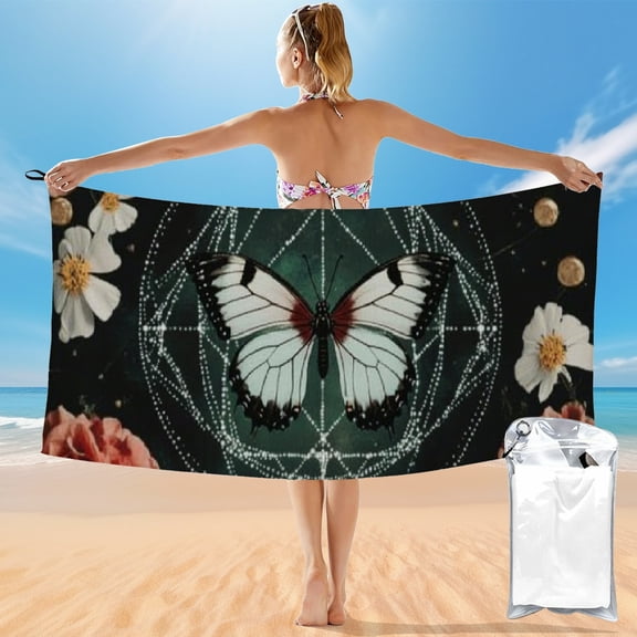 BCIIG Compact Beach Towel Butterfly Flower Sacred Geometry 27.5x55in 55x27.5in