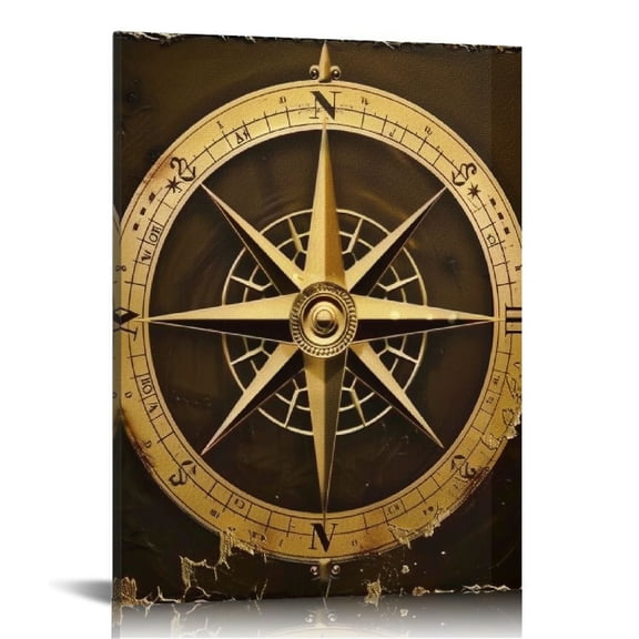 BCIIG Compass Gold Symbolism Fine Art Aesthetic Poster & Print Wall Painting for Home Decor, Canvas Living Room Bedroom Office Wall Art 12x16 in