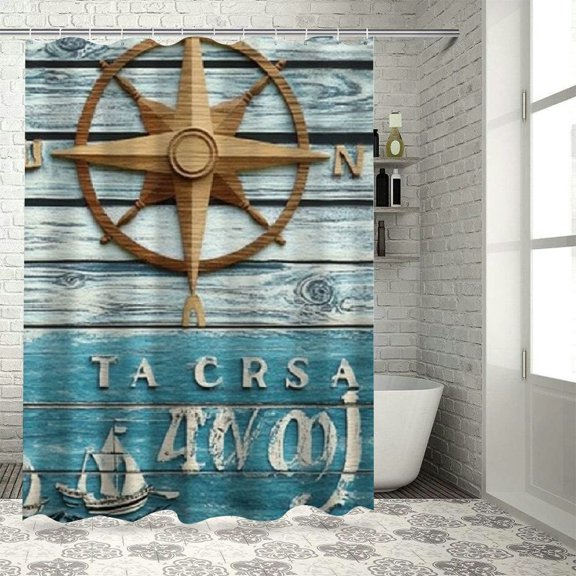 BCIIG Compass Sea Theme Bathroom Decoration Set, Colorful Luxury Graphic Printed Polyester Cloth Fashion Shower Curtain With Hooks Home Bathtubs Bathroom Decoration Set 69"x72