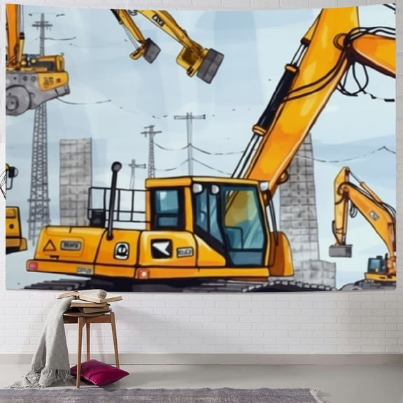 BCIIG Construction Equipment Crane Tapestry Wall Hanging Unique Style Graphic Tapestries Home Wall Decor Art for Living Room Bedroom Apartment Farmhouse Dorm 40x60inch