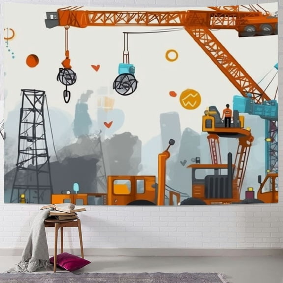 BCIIG Construction Equipment Tapestry Wall Hanging Unique Style Graphic Tapestries Home Wall Decor Art for Living Room Bedroom Apartment Farmhouse Dorm 60x50inch