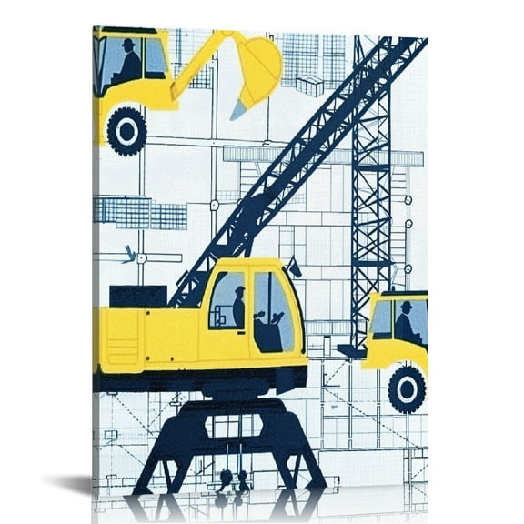 BCIIG Construction Vehicles Cranes Blueprint Fine Art Aesthetic Poster Wall Painting for Home Office Decor 12x16 in