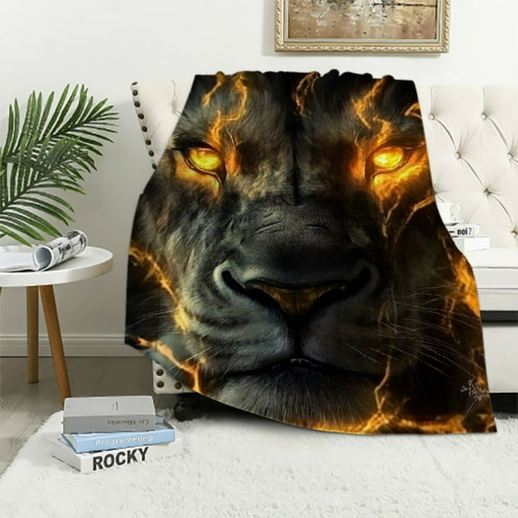 BCIIG Cool Lion Face Blanket - Soft Cozy Lightweight Animal Flannel Throw Blanket for Men Boys, Warm Fluffy Fuzzy Blankets for Couch, Bed, Travel, Outdoor Use, Home Decor 50x60in