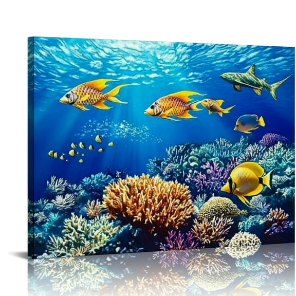 BCIIG Coral Reef Fish Canvas Wall Art Print for Living Room Bedroom Office Decor 20x16in