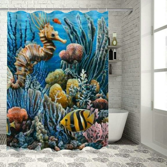 BCIIG Coral Reef Fish Seahorse Washable Shower Curtain with Hooks 36"x72