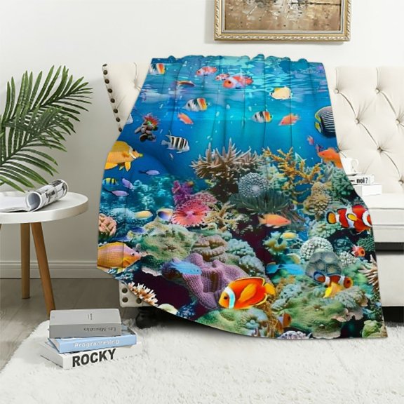 BCIIG Coral Reef Fish Underwater Warm Lightweight Blanket Soft Fleece Blankets for All Seasons 60x80in