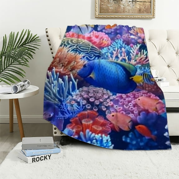 BCIIG Coral Reef Fish Warm Lightweight Blanket Soft Fleece Throw Blanket All Seasons Flannel Material for Living Rooms Sofa Decor Cow Gifts 50x60in