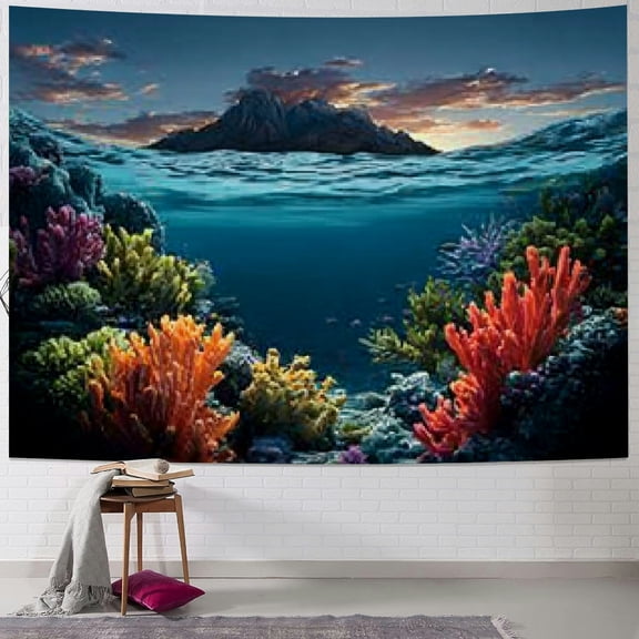BCIIG Coral Reef Mountain Ocean Tapestry Wall Hanging Art Decor 40x30inch