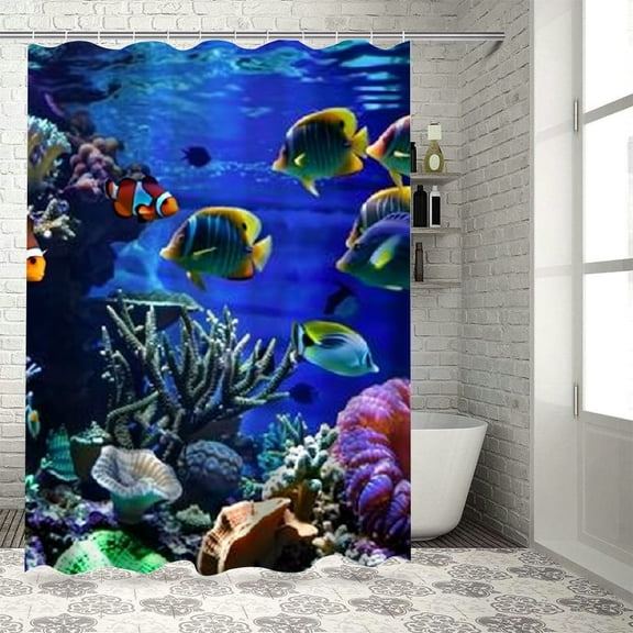 BCIIG Corals Fish Aquarium Bathroom Decor Set with Hooks, Colorful Luxurious Graphic Print Polyester Fabric Fashion Shower Curtain Set, Chic Modern Decor 69"x72