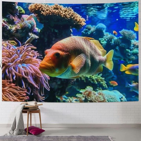 BCIIG Corals Fish Aquarium Tapestry Wall Hanging Unique Style Graphic Tapestries Home Wall Decor Art for Living Room Bedroom Apartment Farmhouse Dorm 40x30inch