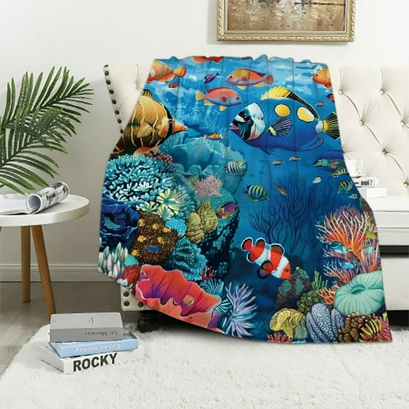 BCIIG Corals Fish Underwater Soft Fleece Blanket Lightweight Throw Blanket Living Rooms Sofa Decor Cow Gifts All Seasons 40x50in
